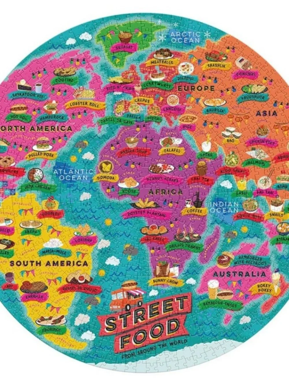 Ridley's Street Food Lover's 1000 Piece Round Jigsaw Puzzle Map World Foodie Gif